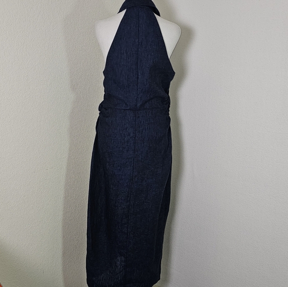 SOLD Zara Womens Dress Sz L Blue/Black Blend 100% Linen TShirt Style Maxi Preppy - Picture 8 of 14